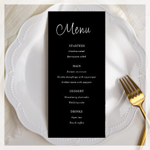 Minimalistisches Schwarz   Menü für Hochzeitssendu Menükarte