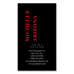 Minimalistisches Schwarz Rot & Weiß Modernes Profe Magnetische Visitenkarte