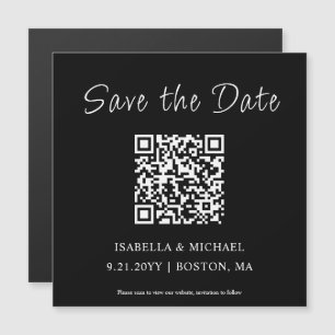 Minimalistisches Schwarz SAVE THE DATE QR Code Magnetkarte