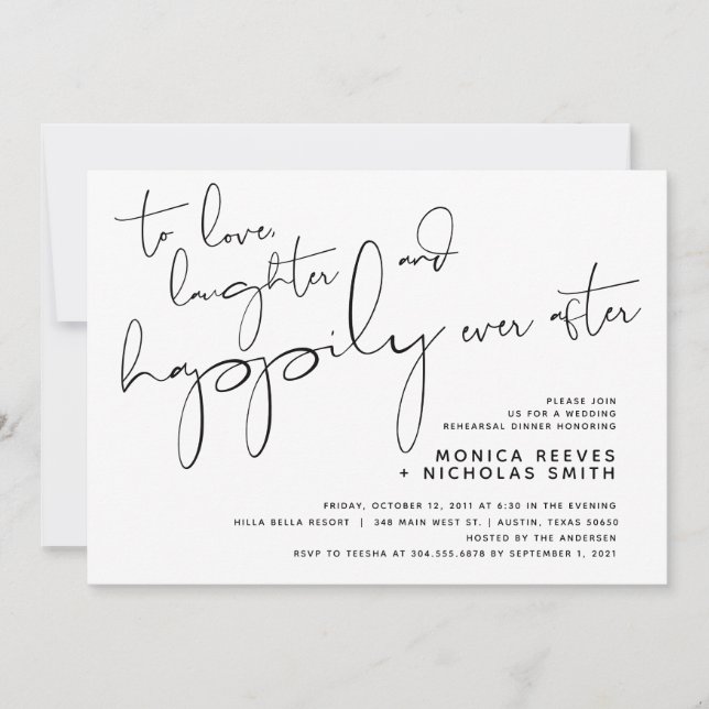 Minimalistisches Schwarz-Script-Hochzeitsessen Pro Einladung (Vorderseite)