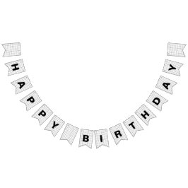 Minimalistisches Schwarz und Weiß Grid Happy Birth Wimpelkette