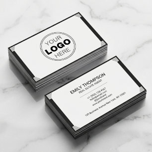 Minimalistisches Schwarz-Weiß-Art-Deco-Logo Visitenkarte