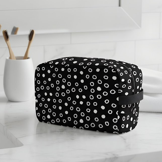 Minimalistisches Schwarz-Weiß-Bläschen-Muster Waschbeutel (black and white dopp kit)