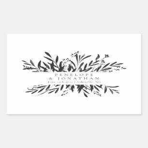 Minimalistisches Schwarz-Weiß-Botanisches Hochzeit Rechteckiger Aufkleber