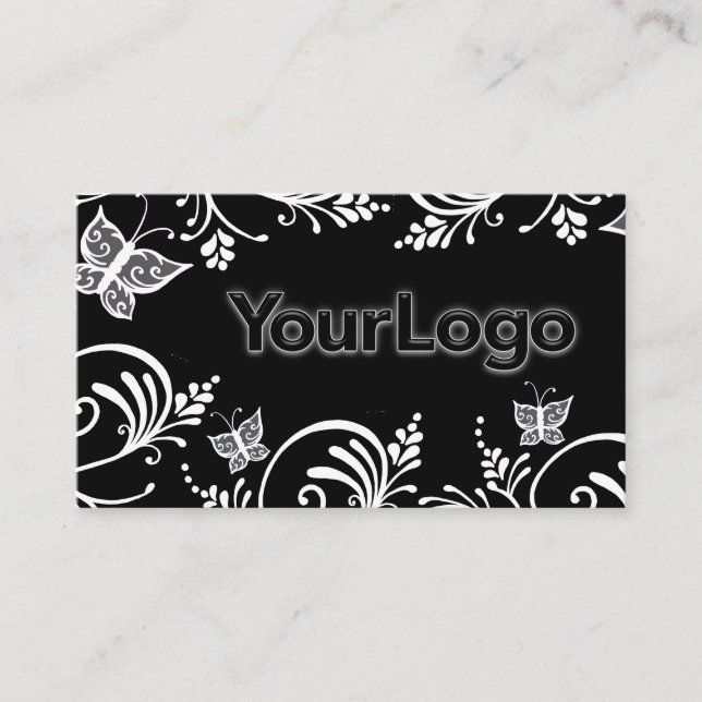 Minimalistisches Schwarz-Weiß-Butterfly-Logo Visitenkarte (Vorderseite)