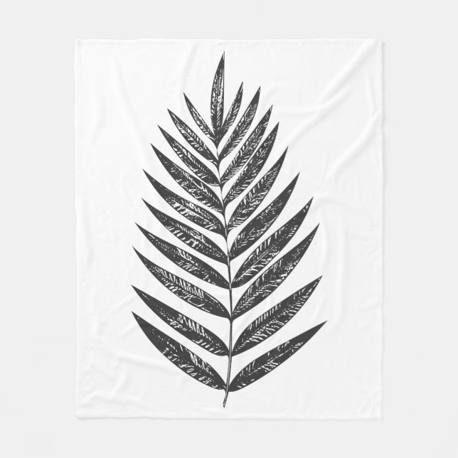 Minimalistisches Schwarz-Weiß-Fern Zeichnend Fleecedecke (Vorderseite)