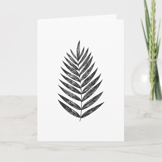 Minimalistisches Schwarz-Weiß-Fern Zeichnend Karte (Vorderseite)