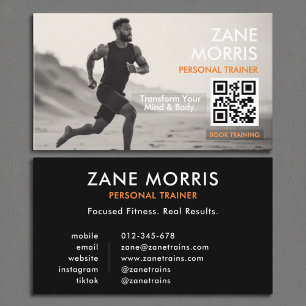 Minimalistisches Schwarz-Weiß-Fitness-TrainerFoto Visitenkarte