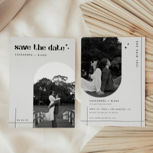 Minimalistisches Schwarz-Weiß-Foto-Tor-Hochzeit 2 Save The Date