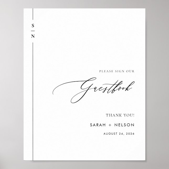 Minimalistisches Schwarz-Weiß-Gästebuch Poster (Vorne)