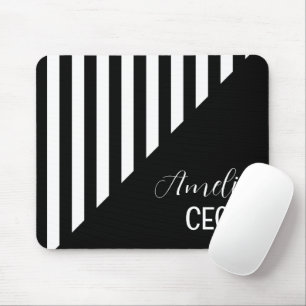 Minimalistisches Schwarz-Weiß-Geometrisches Streif Mousepad