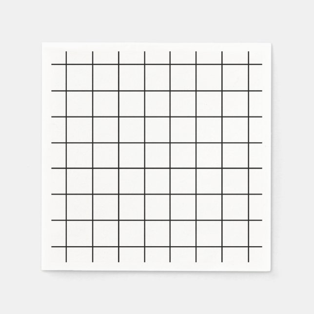 Minimalistisches Schwarz-Weiß-Gitter Serviette (Vorderseite)