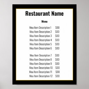 Minimalistisches Schwarz-Weiß-Gold-Vorlagenmenü Poster