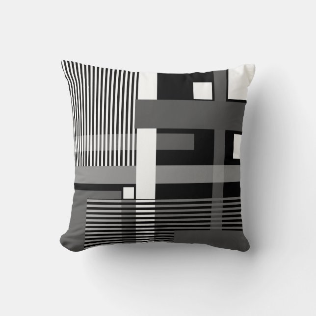 Minimalistisches Schwarz-weiß-graues geometrisches Kissen (Vorderseite)