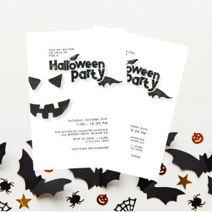 Minimalistisches Schwarz-Weiß-Halloween-Party Einladung