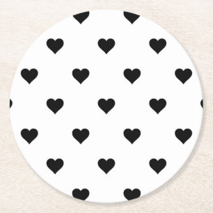 Minimalistisches Schwarz-Weiß-Herz Romantisch  Runder Pappuntersetzer