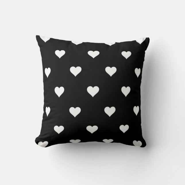Minimalistisches Schwarz-Weiß-Herzmuster Kissen (Vorderseite)