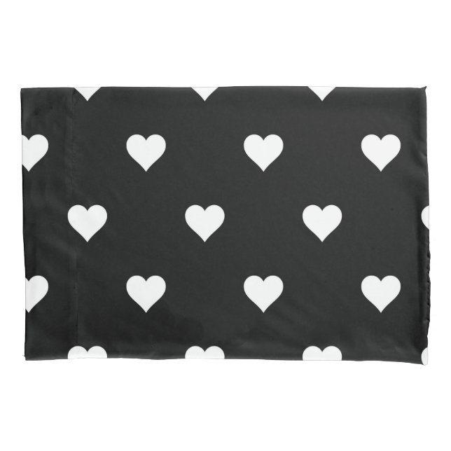 Minimalistisches Schwarz-Weiß-Herzmuster Kissenbezug (Vorderseite)