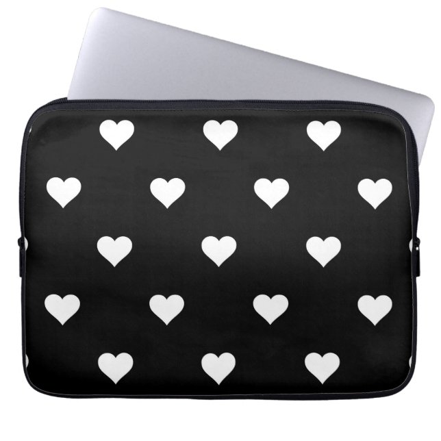 Minimalistisches Schwarz-Weiß-Herzmuster Laptopschutzhülle (Vorderseite)