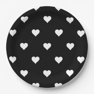 Minimalistisches Schwarz-Weiß-Herzmuster Pappteller