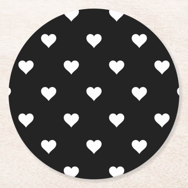 Minimalistisches Schwarz-Weiß-Herzmuster Runder Pappuntersetzer (Vorderseite)