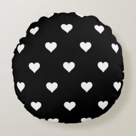 Minimalistisches Schwarz-Weiß-Herzmuster Rundes Kissen