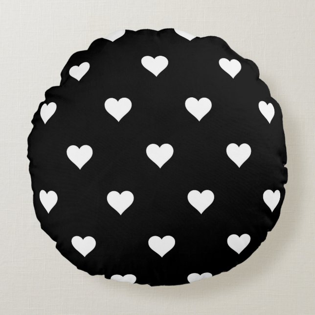 Minimalistisches Schwarz-Weiß-Herzmuster Rundes Kissen (Vorderseite)