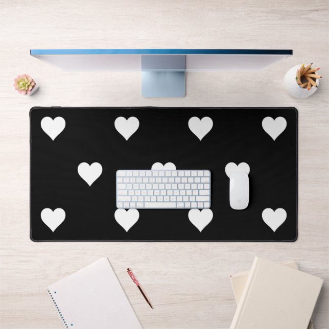 Minimalistisches Schwarz-Weiß-Herzmuster Schreibtischunterlage (Büro 1)