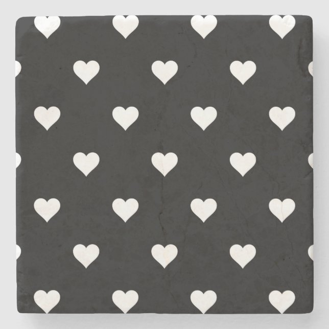 Minimalistisches Schwarz-Weiß-Herzmuster Steinuntersetzer (Vorderseite)