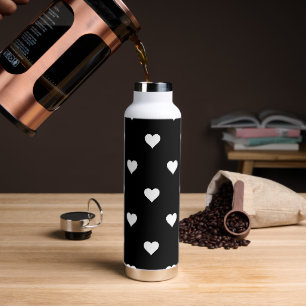 Minimalistisches Schwarz-Weiß-Herzmuster Trinkflasche