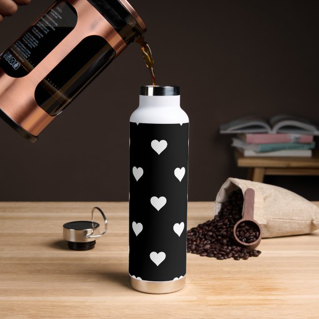 Minimalistisches Schwarz-Weiß-Herzmuster Trinkflasche (Kaffee)