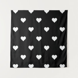 Minimalistisches Schwarz-Weiß-Herzmuster Wandteppich