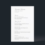 Minimalistisches Schwarz-Weiß-Hochzeitsmenü<br><div class="desc">Modernes Hochzeitsmenü mit einem einfachen und minimalen Layout mit Serif- und Script-Schriftart.</div>