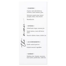 Minimalistisches Schwarz-Weiß-Hochzeitsmenü mit Ve