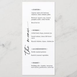 Minimalistisches Schwarz-Weiß-Hochzeitsmenü mit Ve Menükarte