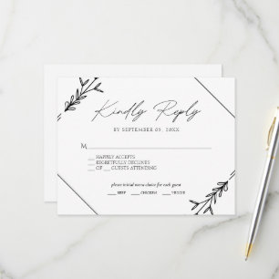 Minimalistisches Schwarz-Weiß-Hochzeitsmenü RSV RSVP Karte