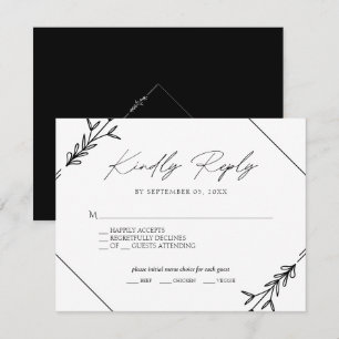 Minimalistisches Schwarz-Weiß-Hochzeitsmenü RSV RSVP Karte