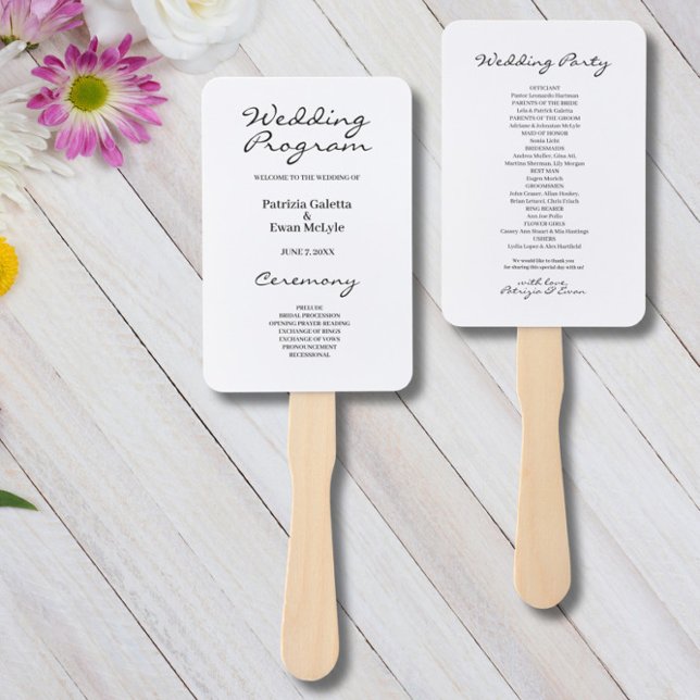 Minimalistisches Schwarz-Weiß-Hochzeitsprogramm Fächer (Von Creator hochgeladen)