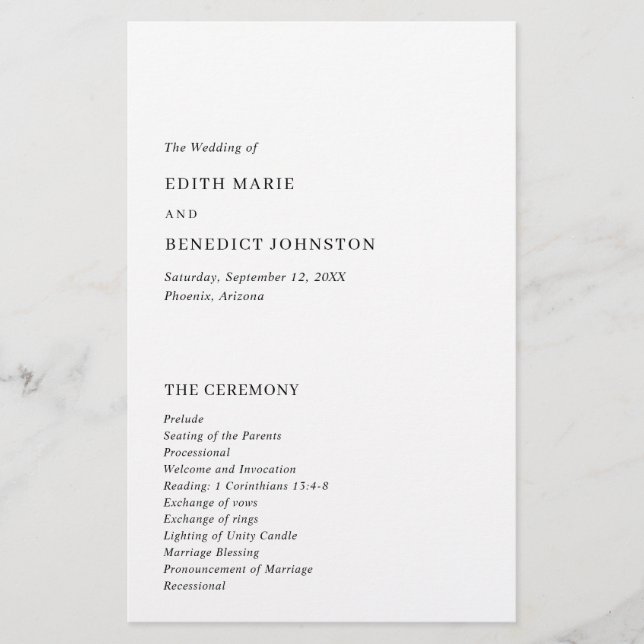Minimalistisches Schwarz-Weiß-Hochzeitsprogramm mo Flyer (Vorne)