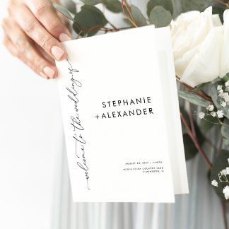 Minimalistisches Schwarz-Weiß-Hochzeitsprogramm Programm