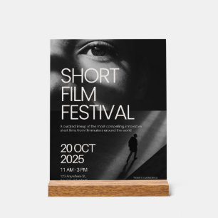 Minimalistisches Schwarz-Weiß-Kurzes Filmfestival Acrylschild