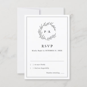 Minimalistisches Schwarz-Weiß-Leaf Moderne Hochzei RSVP Karte
