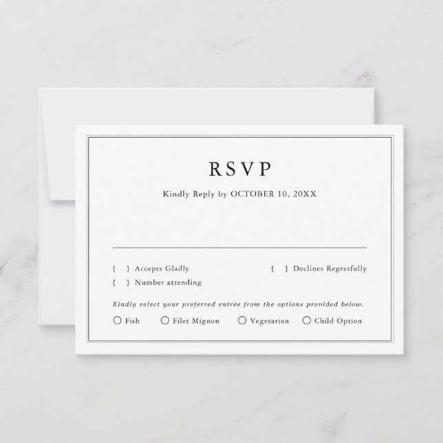 Minimalistisches Schwarz-Weiß-Leaf Moderne Hochzei RSVP Karte (Vorderseite)