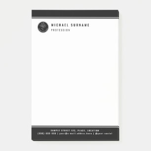 Minimalistisches Schwarz-Weiß-Logo und Text Post-it Klebezettel