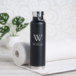 Minimalistisches Schwarz-Weiß-Monogramm mit indivi Trinkflasche