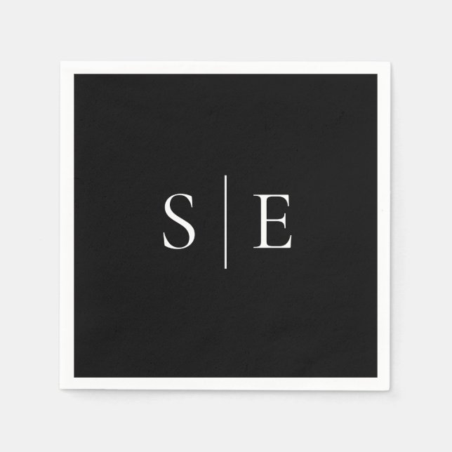Minimalistisches Schwarz-Weiß-Monogramm Serviette (Vorderseite)
