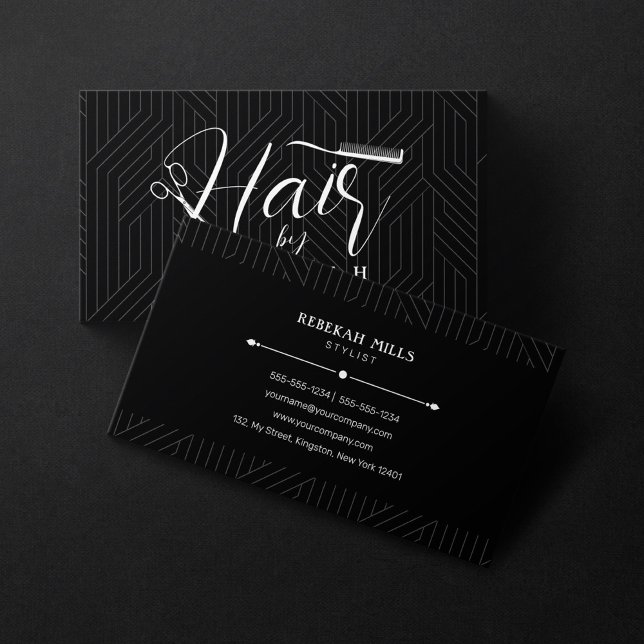 Minimalistisches Schwarz-Weiß-Muster Friseursalon Visitenkarte (Von Creator hochgeladen)