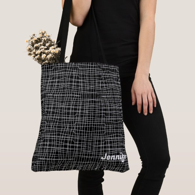 Minimalistisches Schwarz-Weiß-Muster Totbeutel Tasche (Von Nahem)