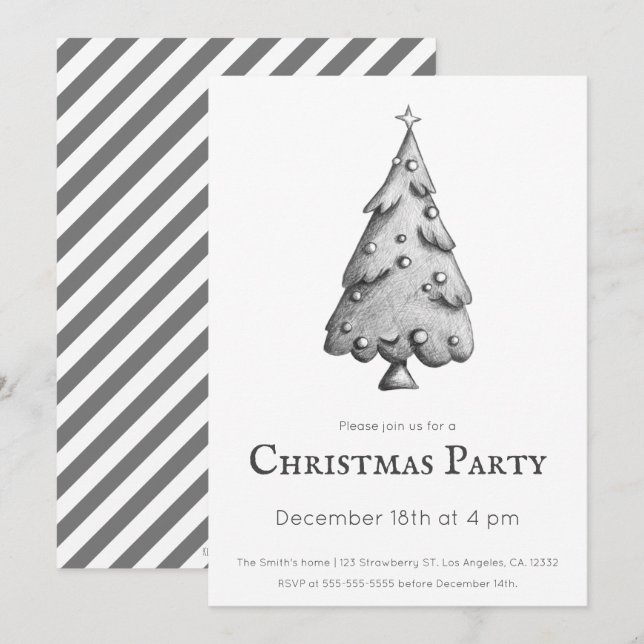 Minimalistisches Schwarz-Weiß-Party Einladung (Vorne/Hinten)