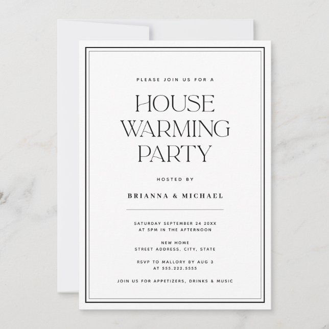 Minimalistisches Schwarz-Weiß-Party Einladung (Vorderseite)